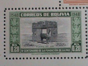 BOLIVIA STAMP-1951 SC#357A -400TH ANNIVERSARY-FOUNDING OF LA PAZ. MNH S/S-VF