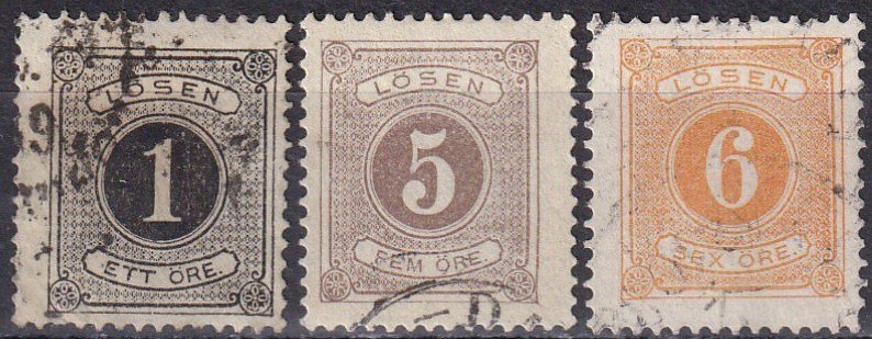 Sweden #J12, J14-5 F-VF Used  CV $13.00  (Z6332)