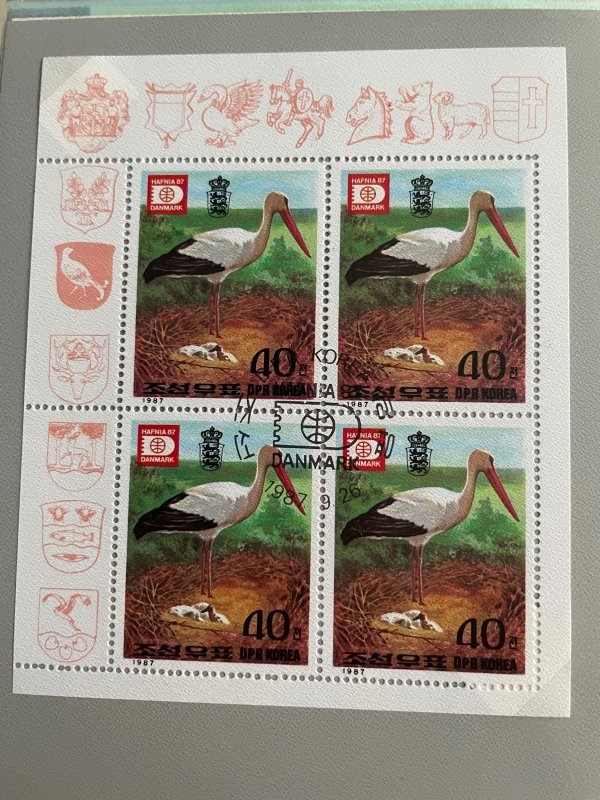 Korea DPR 1987 : Birds White Stork on Nest - Sheet of 4