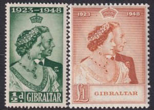 Gibraltar Sc# 121 / 122 QE 1948 Silver Wedding complete set MLH CV $40.00