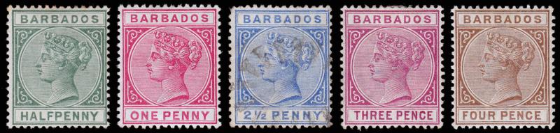 Barbados Scott 60-63, 65 (1882-85) Mint/Used H F-VF, CV $113.20 M