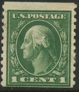 US Sc#443 1914 1c Perf 10 Vertical Coil SL Wmk 190 Fine Centrd OG Mint Hinged