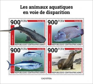 C A R - 2021 - Endangered Water Animals - Perf 4v Sheet - Mint Never Hinged