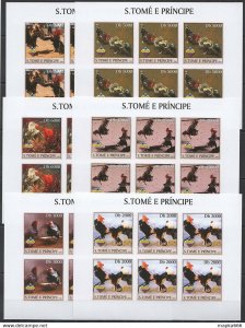 Imperforate 2003 S. Tome & Principe New Fauna Birds Roosters 6Set ** Kv080