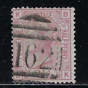 Great Britain Scott # 67, used, plate # 16/BK