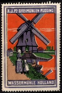 Vintage Netherlands Poster Stamp A.J.P. Pudding Factory Windmill Holland