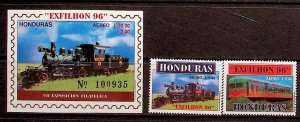 HONDURAS Sc C974-6 NH SET+SOUVENIR SHEET OF 1996 - TRAINS