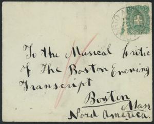 Cover - Italy Sc #75  Italy to Music Critic Boston Evening Transcript 1899 S1567