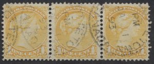 Canada #35 1c Small Queen Strip of 3 Charlottetown Canada CDS PM JA 1 93