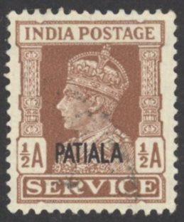 India Patiala Sc# O64 MH 1940-1945 1/2a overprint King George VI Official