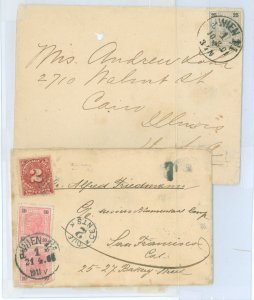 Austria 75/77 2 items: international letter rate = 25 heller 1) 25H blue pays letterrate to USA. 2) two 10 heller rose short pay