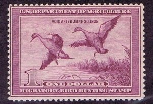 US RW5 $1 1938 Hunting Permit stamp fine OG NH PF cert