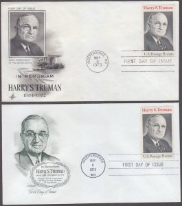 USA # 1499 SET of 2 DIFF FDCs, HARRY TRUMAN, from a PORTRAIT by LEO STERN