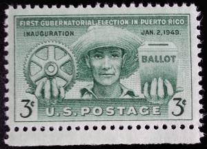 1949 3c Puerto Rico Election, Ballot Scott 983 Mint F/VF NH