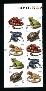 3814 - 3818 Reptiles and Amphibians Plate Block of 10 37¢ Stamps MNH