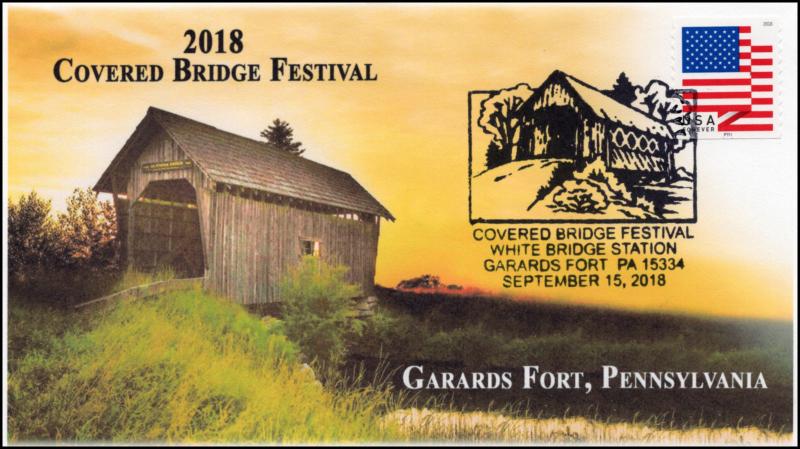 18-247, 2018, Covered Bridge Festival , Pictorial Postmark, Garards Fort PA,