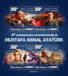 DJIBUTI - 2023 - Mustafa Kemal Ataturk - Perf 4v Sheet - Mint Never Hinged