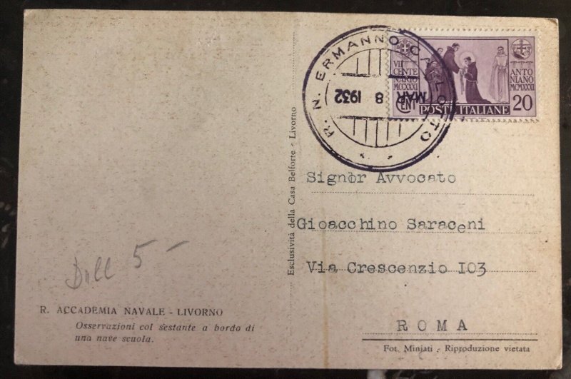 1932 Navy Post Office Italy RPPC Postcard Cover To Rome Naval Academy Livorno