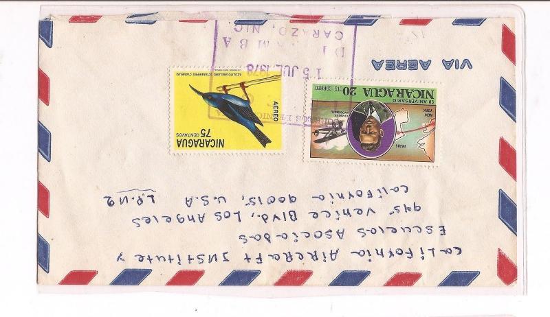 Nicaragua 1978 75c Bird, 20c Lindbergh Flight on A/M Cover  (bac)