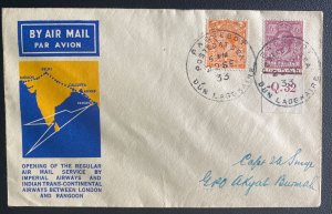 1933 Dun Lagohaire Ireland First Flight Airmail Paqueboat Cover To Akyat Burma