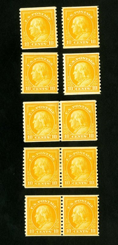 US Stamps # 497 F-VF Lot of 10 OG H Scott Value $175.00