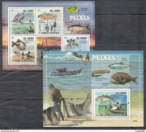 2009 S. Tome & Principe Fish & Marine Life Fishing 1Kb+1Bl ** Ns94