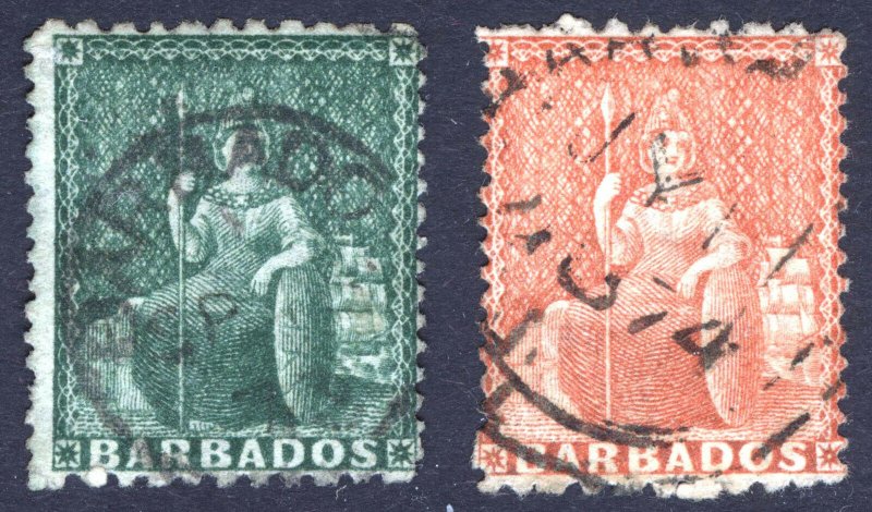 Barbados 1872 1/2(d)-4(d) Perf 12x15 SG 56-57 Scott 36-37 VFU Cat £175($236)