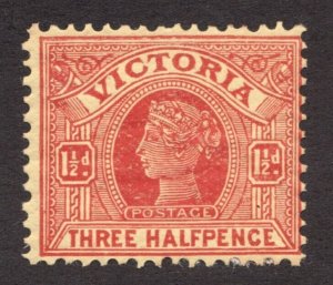 Antique 1901 Victoria, Australia Sc# 195, Three Halfpence, Red on Yellow. MH