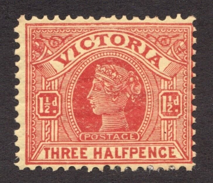 Antique 1901 Victoria, Australia Sc# 195, Three Halfpence, Red on Yellow. MH