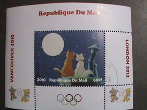 ​MALI STAMP-2010- OLYMPIC VANCOUVER-LOVELY NOBEL CAT CTO STAMP S/S SHEET #6