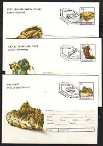 Romania, DEC/94 issue. Mineral Cancels on 3 Mineral Postal Envelopes.