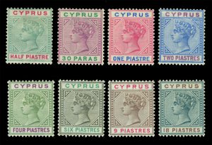 British Colonies - CYPRUS 1894-96  Victoria part set  Scott # 28 // 36 mint MH