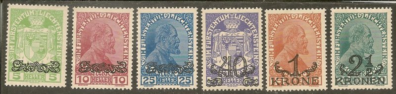 Liechtenstein   Scott 11-16  Overprints  Unused