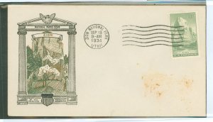 US 747 1934 8c Zion (part of the National Park series) single on an addressed (residue from the removed label) first day cover w