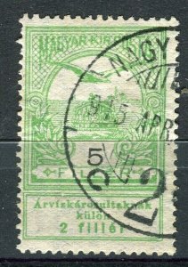 HUNGARY; 1913 early Turul Bird issue fine used 5f. value