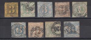 North German Confederation Sc 7/66 used 1852-66 issues, 9 diff w/ faults