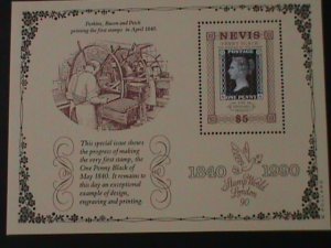 NEVIS-1990  STAMP SHOW-LONDON'90-1ST STAMP PENNEY BLACK PRINTING MNH-S/S-VF