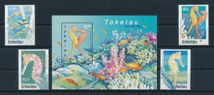 [112116] Tokelau 2001 Marine life sea horses with Souvenir sheet MNH