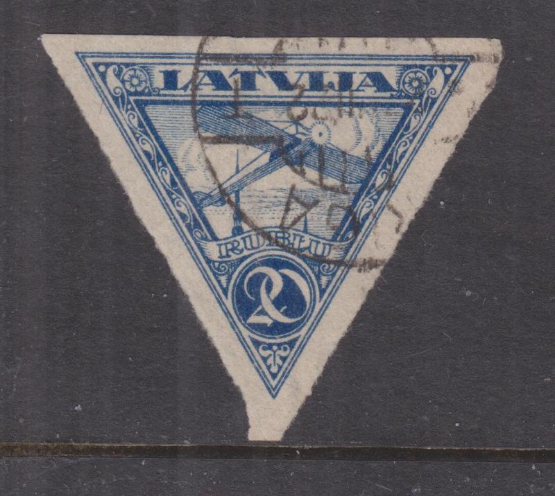 LATVIA, 1921 Air, Triangle, imperf. 20r. Blue, used.