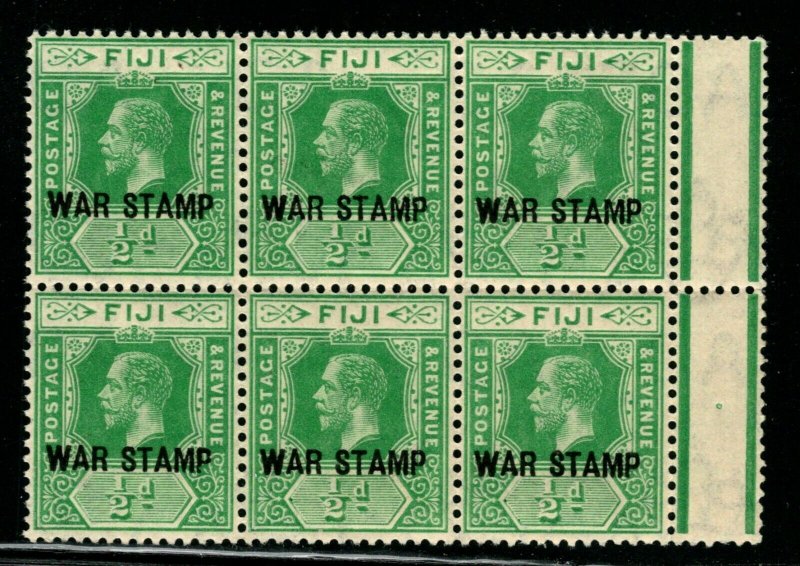 ES-1388 FIJI 1916 WAR TAX STAMPS KGV SCOTT MR1 1/2p GREEN BLOCK MNH $20