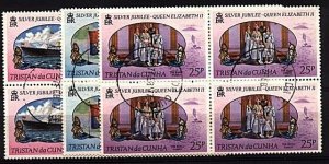 TRISTAN DA CUNHA 1977 Silver Jubilee set fine used blocks of 4.............97191