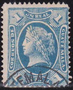 Guatemala SC #9 Stamp 1875 1r Used Postmarked stamps.