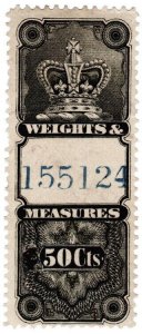 (I.B) Canada Revenue : Weights & Measures 50c (1876)