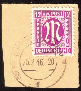 1945, Germany, British American Zone, 12pf on piece, Used, Sc 3N8