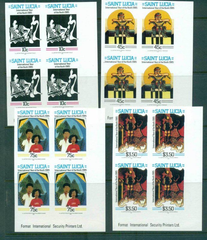 St Lucia 1985 Intl. Youth year IMPERF Imprint Blks 4 MUH lot68686