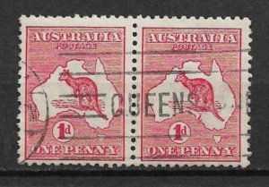 1913 Australia #2 1d Kangaroo pair used