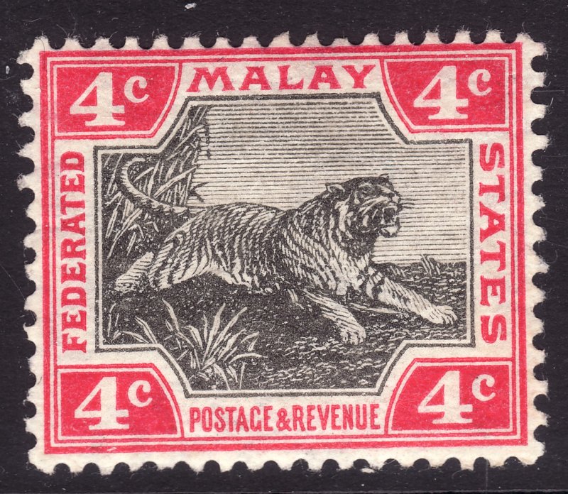 1904 - 1910 Malaya 4¢ Tiger MMH Sc# 28 CV: $8.50 Wmk 3 sdwys