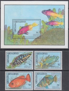 GRENADA GRENADINES Sc #1236,9,41-2,44 PART I MNH SET of 4 + S/S - VARIOUS FISH