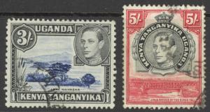 Kenya, Uganda, Tanzania Sc# 82-83 Used 1944-1950 3sh-5sh King George VI Scenes 