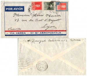 Argentina 5c, 10c and 1P San Martin 1934 Aeropostale, Buenos Aires Airmail to...